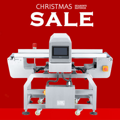 Metal detector per nastri trasportatori per imballaggi in foglio di alluminio nell'industria alimentare.