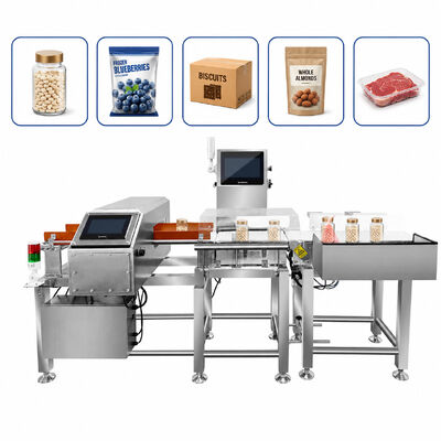 Detettore di metalli combinato e pesatrice di controllo. Sistema di ispezione integrato per l'industria alimentare e farmaceutica.